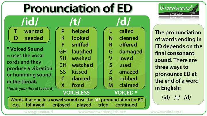 Pronunciation of ED Past Tense, Past Participles and AdjectivesED过去时、过去分词和形容词的发音。